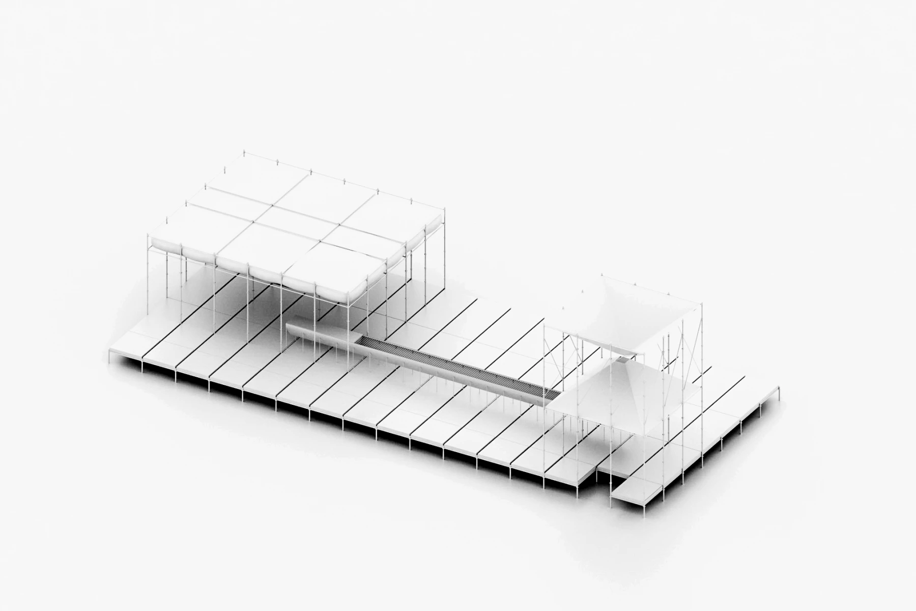 Ein minimalistisches Gebäude-Design in Weiß mit klaren Linien und einem geraden Layout.
